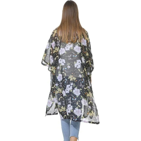 Women’s Chiffon Kimono Bathing Suit Cover Up Open Front Duster Kimono Dress - Picture 5 of 5